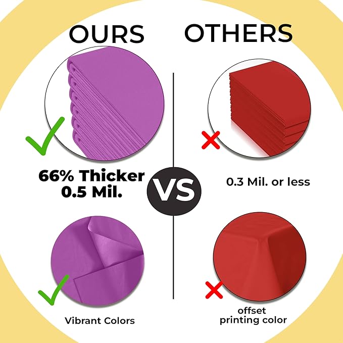 Exquisite 66% Thicker Premium Plastic Table Cloth Rectangle Table Cover 0.5 Mil 6 Pack Magenta Table Cloth 54 Inch x 108 Inch Disposable Tablecloth Won't Tear Easily Like Cheap Thin Brands