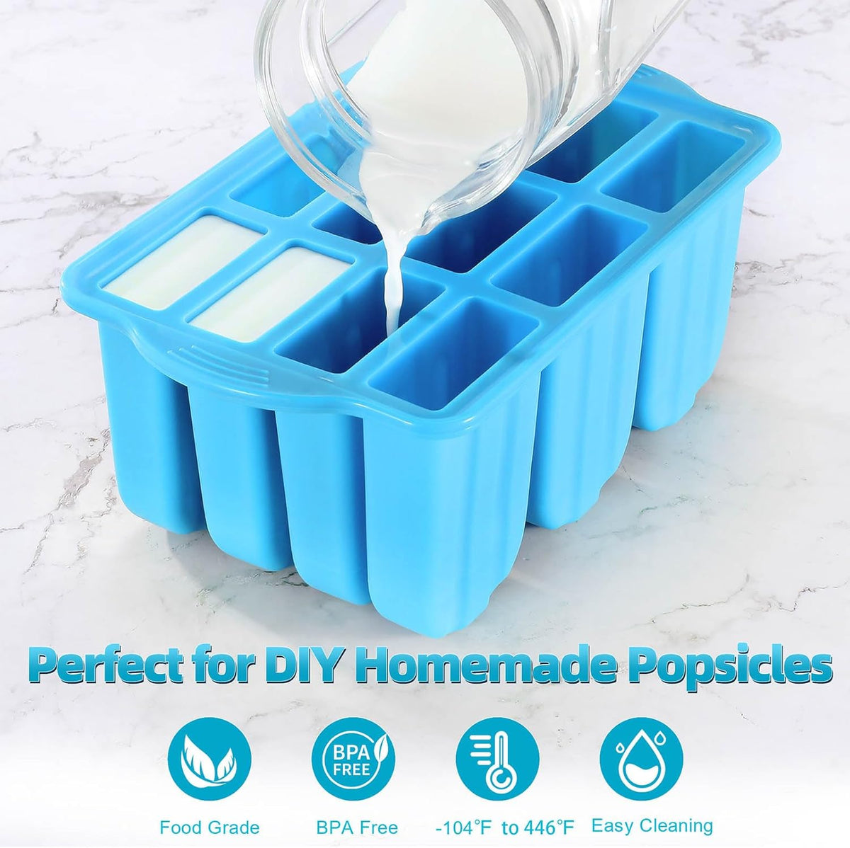 Silicone Popsicles Molds,Ice Pop Cream Mold Set Homemade Toddler Popsicle Maker For Kids Para Paletas De Helado Kulfi BPA Free, with 50 Sticks, 50 Bags,50 wire Ties (Blue)