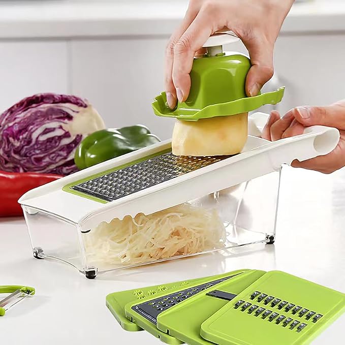 Cheese Grater with Container,5 In 1 Mandoline Slicer for Kitchen,Multi Purpose Vegetable Slicer, Easy to Clean Vegetable Chopper,Cheese Shredder,Julienne Slicer and Peeler