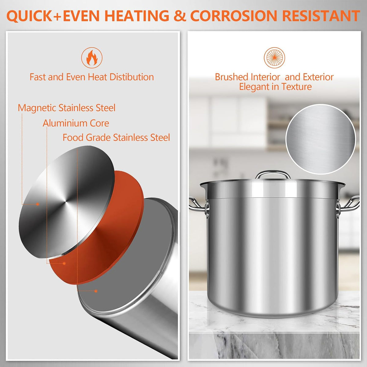 35 Quart Stainless Steel Cooking Pot - Stock Pot with Lid - Large Soup Pot for Cooking, Stew, Pozole, Pasta - Induction Compatible - Ideal for Home & Commercial Use