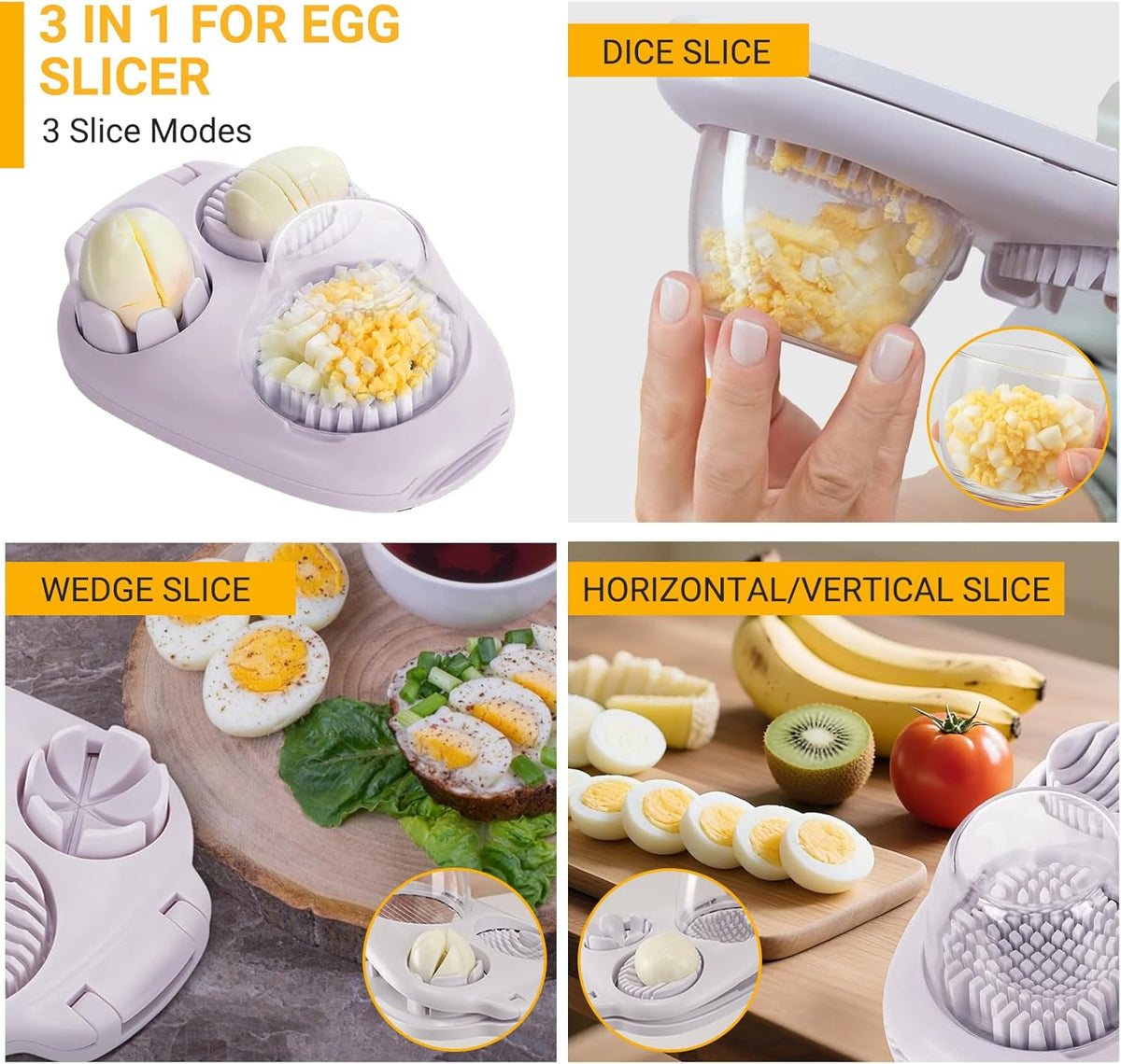 Egg Slicer and Grape Slicer for Fruit Salad, 4 Slicing Modes Slicer, Stainless Steel, Easy Grape and Tomato Slicing, for Egg, Grape, Strawberry,Cherry,Tomato,Send Goods From Local Warehouse