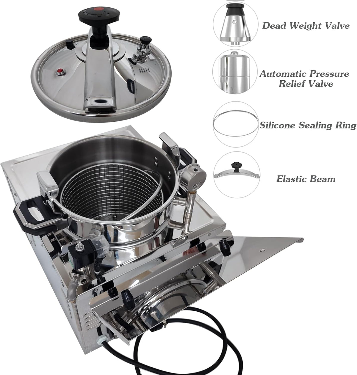 INTSUPERMAI 16L Commercial Countertop Pressure Fryer, Stainless Steel High Pressure Fried Chicken Machine, Electric Multi-function Deep Fryer Cooking Machine, 110V, 2400W, 8PSI