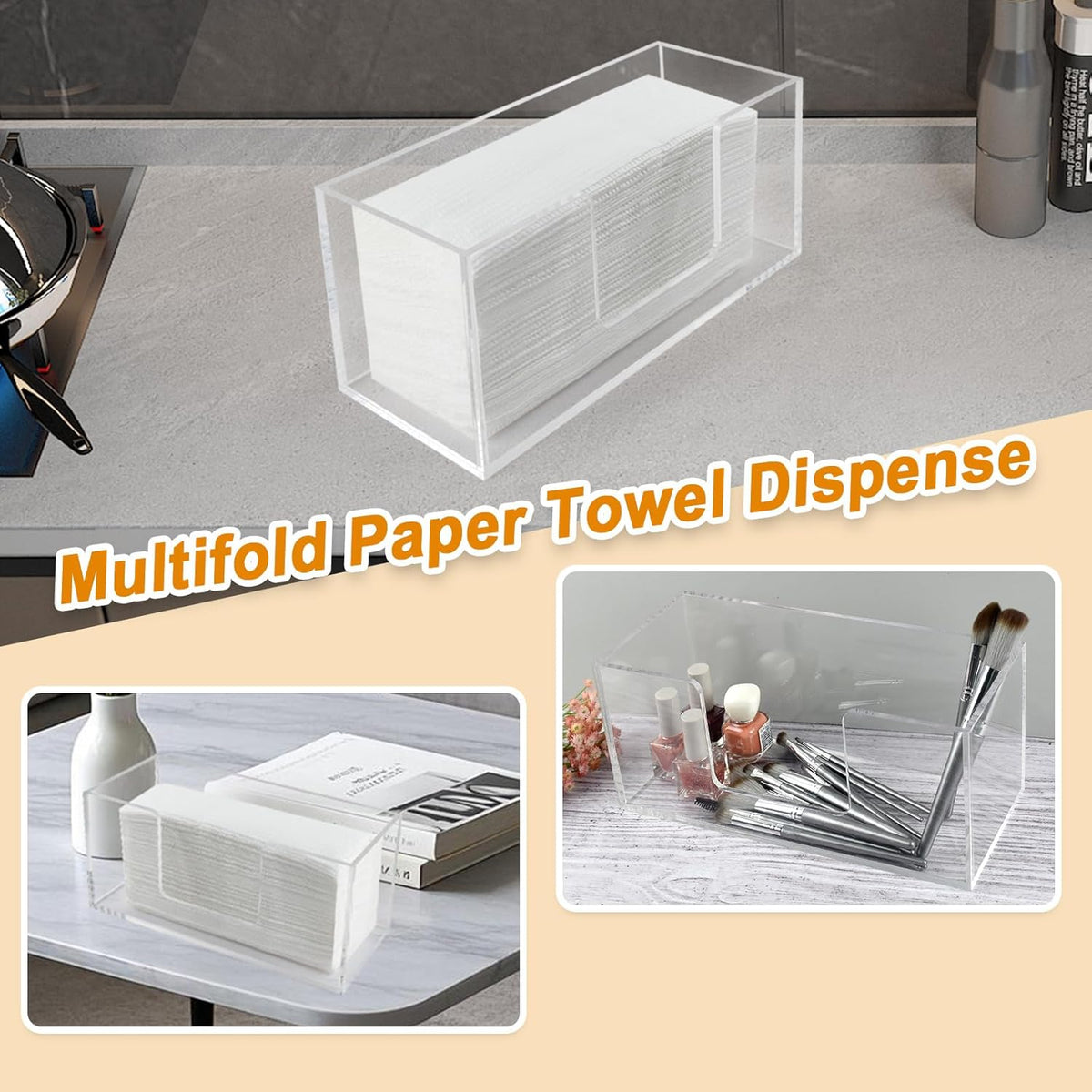 2Pack Acrylic Paper Towel Dispenser, Napkin Holder for Bathroom, Kitchen & Countertop – Paper Towel Holder Z-Fold/C-Fold/Multi-Fold Holder, Shatter-Resistant & Space-Saving (2)