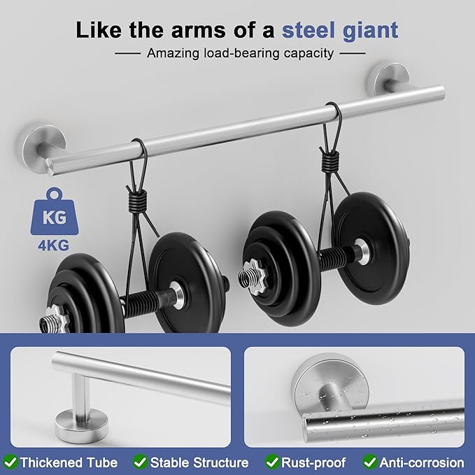 Brushed Nickel Towel Bar, 14 Inch Towel Racks for Bathroom Wall Mounted, SUS304 Stainless Steel Bathroom Towel Holder, Total Length 16.4 Inch Towel Bars