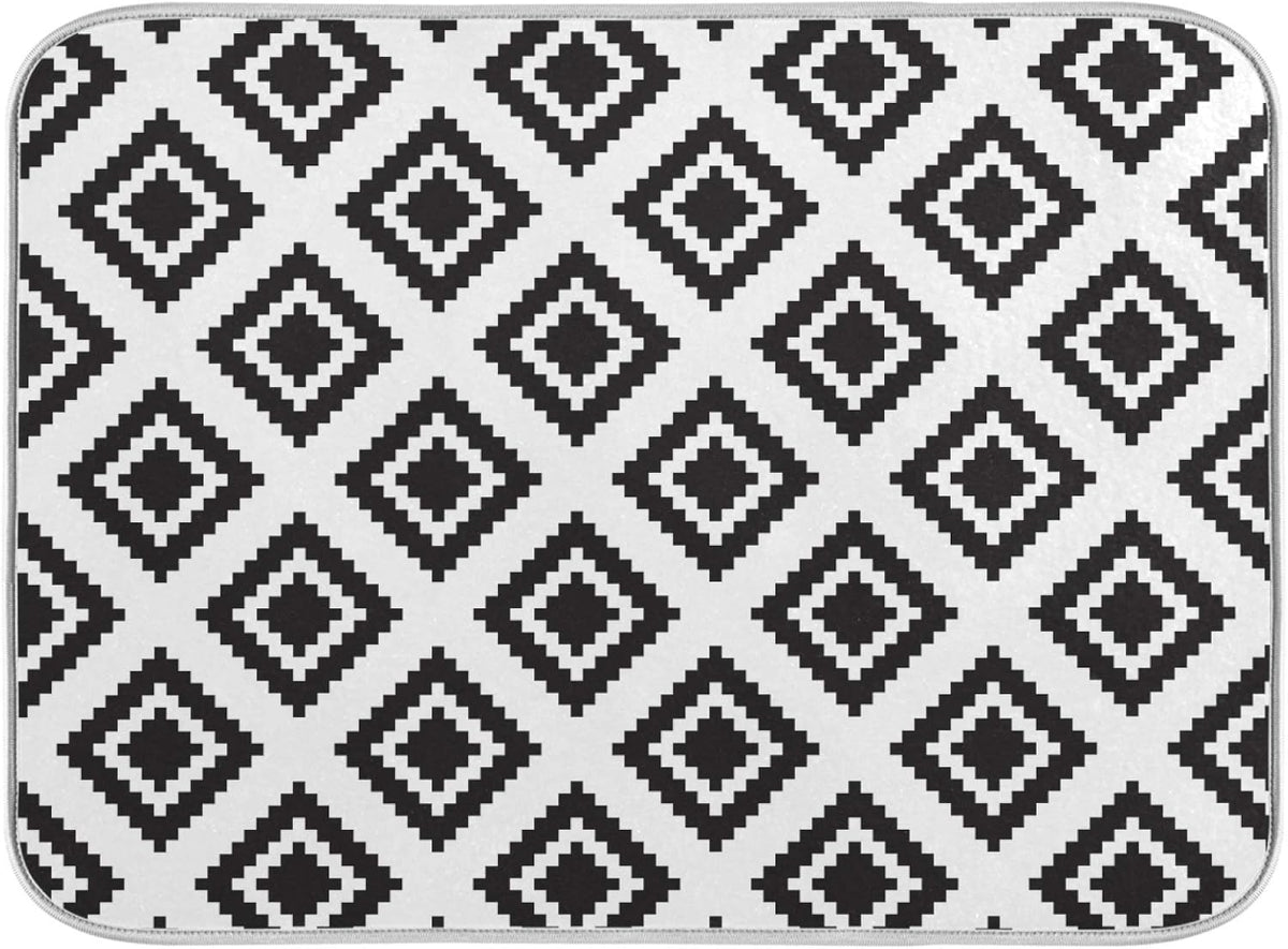 Super Absorbent Dish Drying Mat, Microfiber Fast-Drying Dish Mat, 24" x 18, Kitchen Dish Drying Pad, Grey Moroccan Rhombus Plaid