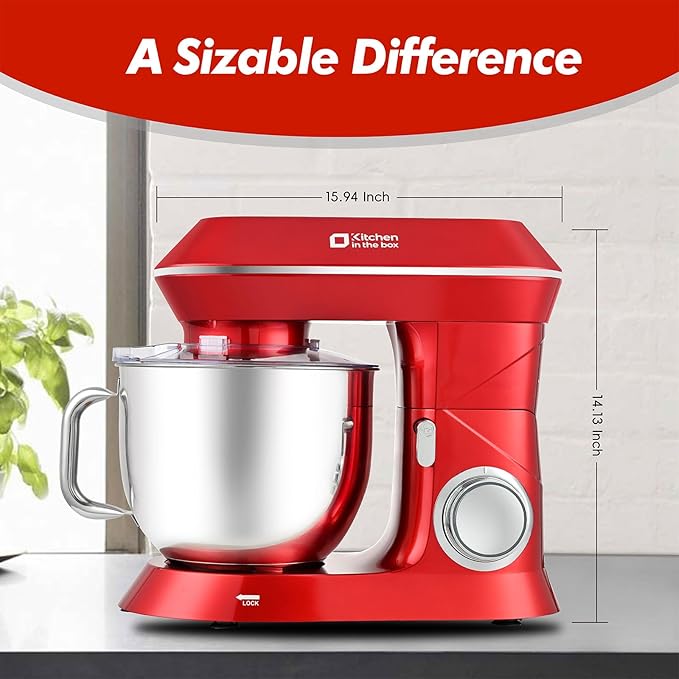 Kitchen in the box Stand Mixer, 900W 7.5QT Kitchen Electric Mixer, 6-Speed Tilt-Head Food Mixer for Baking with Dough Hook,Wire Whip,Beater (Red)