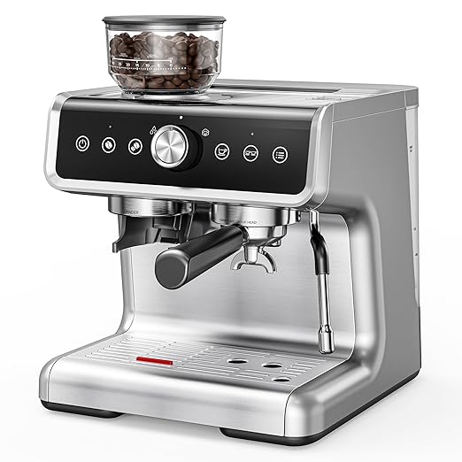 EUHOMY Espresso Machine with Grinder, 20 Bar Coffee Maker with Milk Frother Steam Wand, Professional Expresso Coffee Machines with Removable Water Tank, Latte & Cappuccino Machine for Home Barista