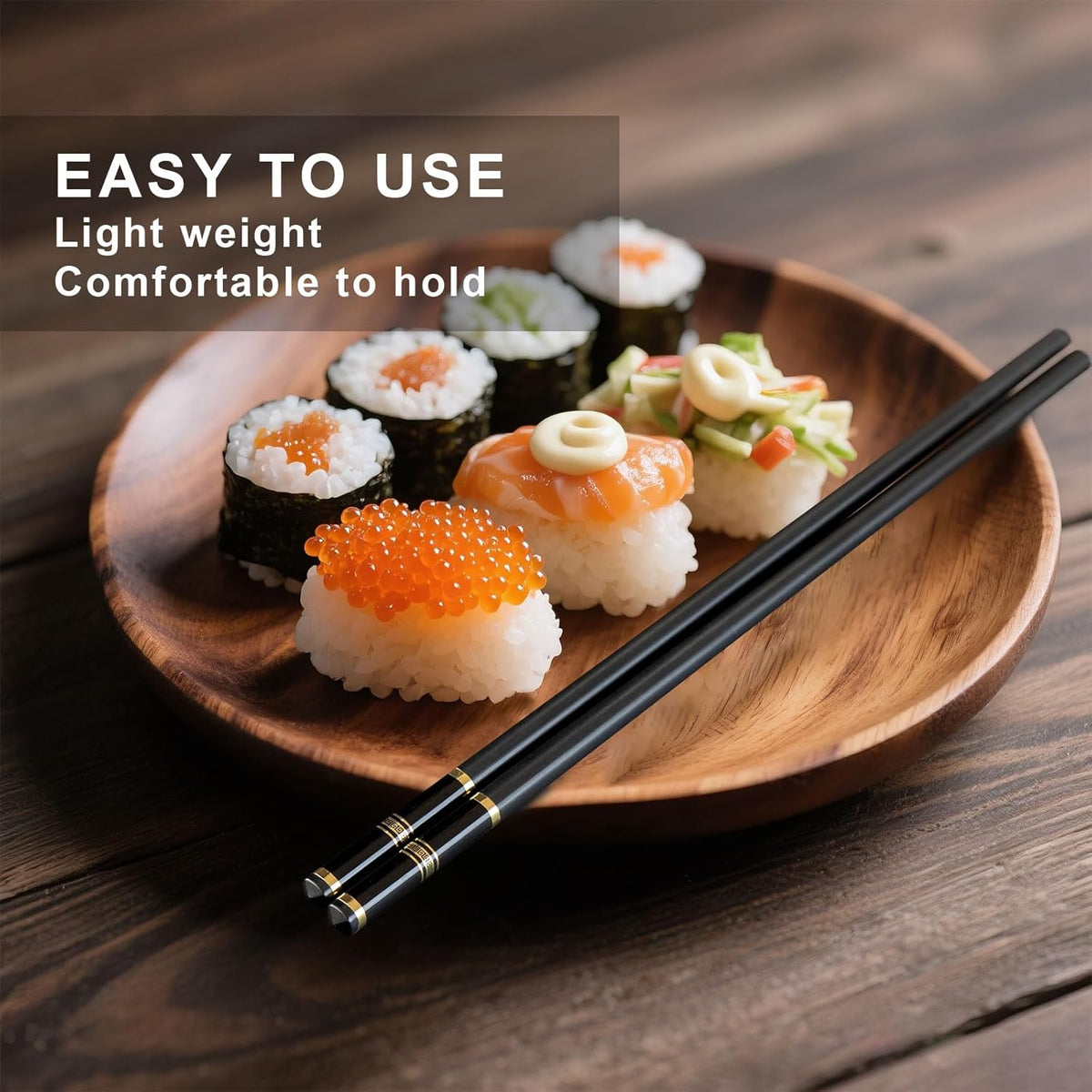 Chopsticks Reusable 5 Pairs Fiberglass Chopsticks Dishwasher Safe Square Lightweight Non-Slip Chop Sticks Set (golden-1)