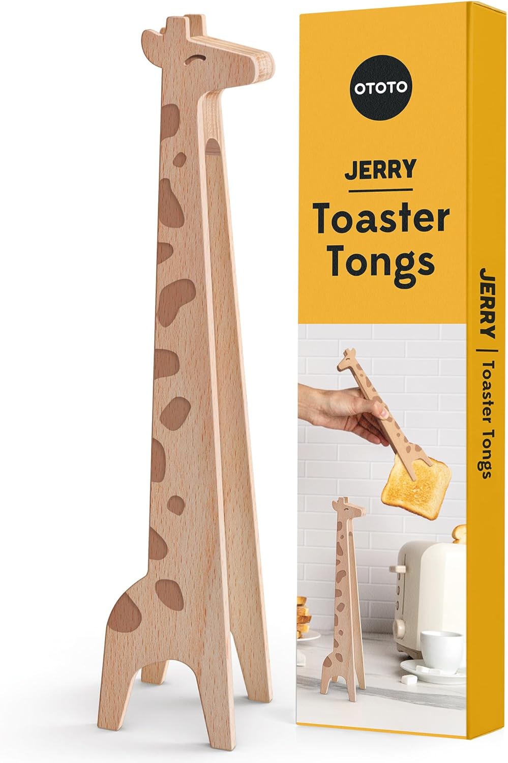 NEW OTOTO Jerry the Giraffe Toaster Tongs - Multipurpose Wooden Tongs for Cooking, Serving Food, Kitchen Gifts, Fun Gifts, Cute Kitchen Accessories, Fun Gadgets