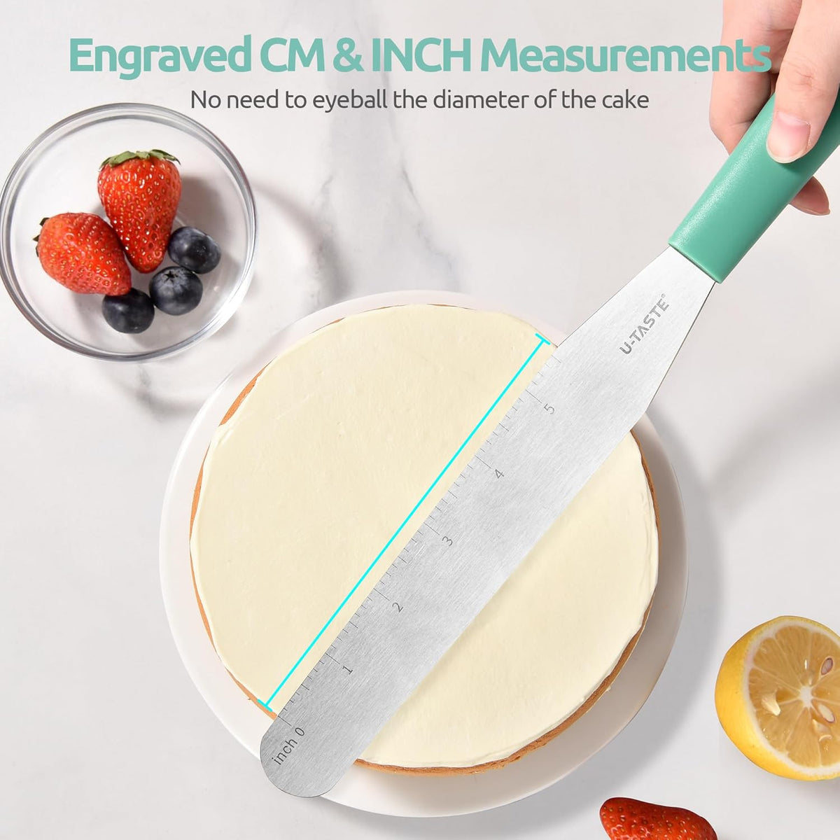 U-Taste 8in Cake Icing Spatula: Flexible Decorating Frosting Knife with Straight Thinner Stainless Steel Blade, Smooth Spreading Tools with Comfortable PP Handle for Cookie, Cream, Cupcake (Aqua Sky)