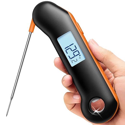 ThermoMaven Professional Meat Thermometer, Instant Read in 0.5 Sec, NIST Certified Accuracy ±0.5°F, IP67 Waterproof, Ambidextrous Backlight, Auto-Rotating Display, for BBQ/Grill/Cooking, Black&Orange