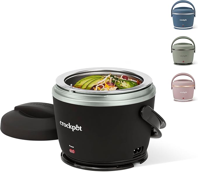Crock-Pot Electric Lunch Box 20-Ounce Portable Food Warmer Black Licorice Perfect for Travel On-the-Go & Office Use | Stylish Spill-Free & Dishwasher-Safe | Ideal Men & Women's Gifts