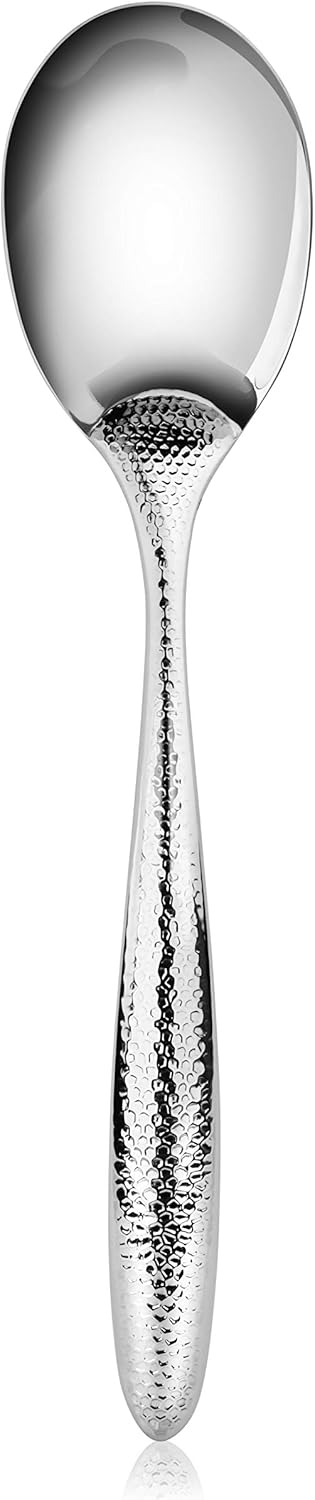 New Star Foodservice Mars Collection, Stainless Steel, 18/8 Hammered Hollow Handle Serving Spoon, 12.8-Inch