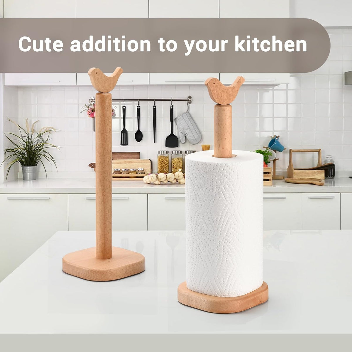 Paper Towel Holder, Cute Bird Wooden Kitchen Roll Stand Organizer Countertop Free Standing, Housewarming Gift New Home