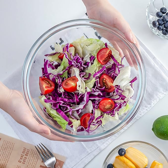 Luvan Glass Mixing Bowl with Airtight Lids, (1QT, 1.5QT, 2.5QT, 3.7QT), 8-piece Kitchen Salad Bowls Clear Nesting Big Cooking Bowl, Microwave Oven Safe for Meal Prep,storage,Baking,Serving