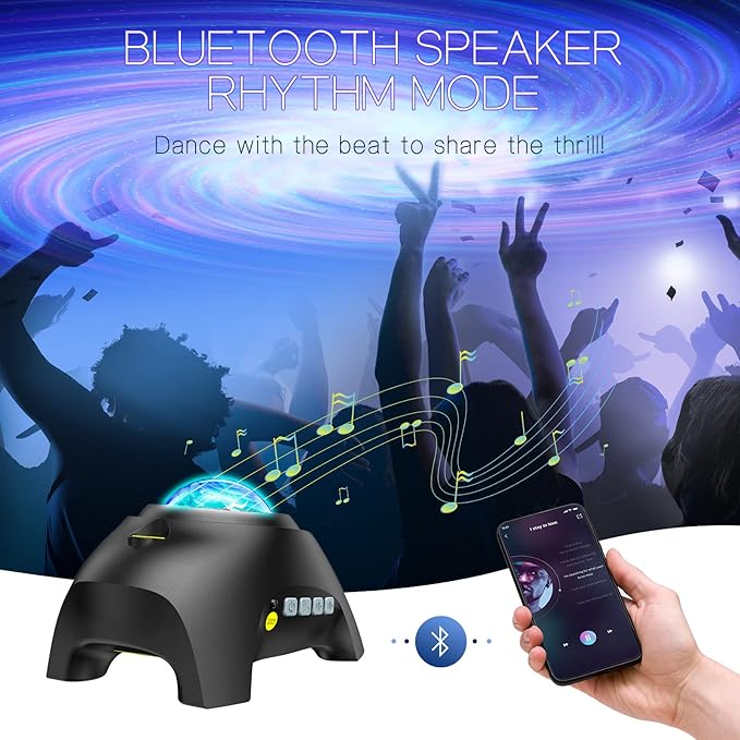 Northern Galaxy Light Aurora Projector with 33 Light Effects, Night Lights LED Star Projector for Bedroom Nebula Lamp, Remote Control, White Noises, Bluetooth Speaker for Parties, Jet Black