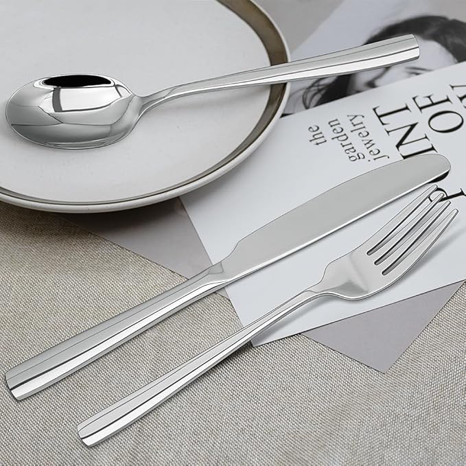 Silverware Set,18/10 Stainless Steel 12Piece Silverware Set with Knives Spoon Forks Set for Home, Kitchen and Restaurant, Mirror Polished& Dishwasher Safe