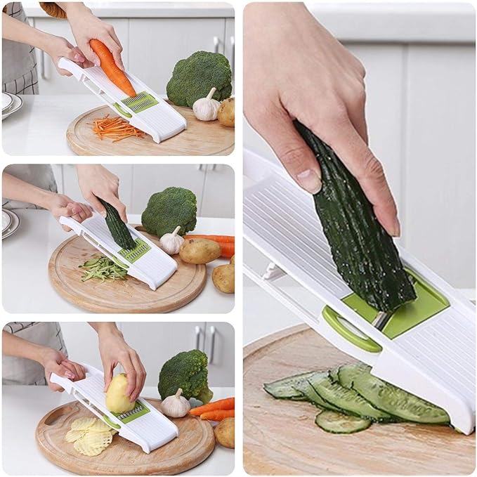 5 in 1 Mandoline Slicer Vegetable Slicer Mandolin Multi Blade Potato Veggie Slicer Vegetable Cutter Julienne Shredder Potato Slicer Green