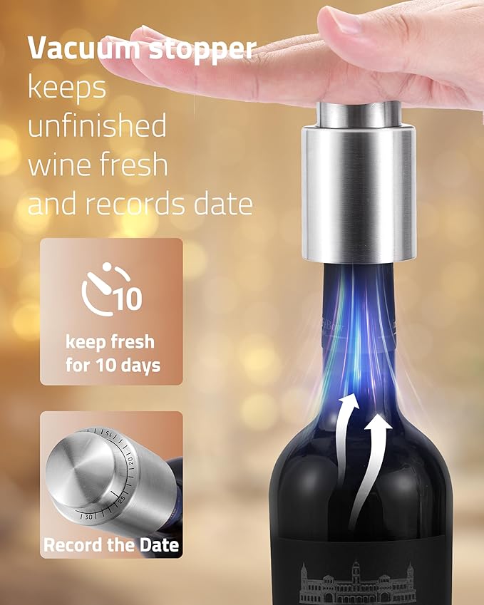 Electric Wine Opener Set - Premium Wine Gifts with Wine Opener, Foil Cutter, Wine Aerator, Vacuum Stopper, and Elegant Gift Box - Ideal Gift for Mother’s Day Father’s Day Birthday Anniversary