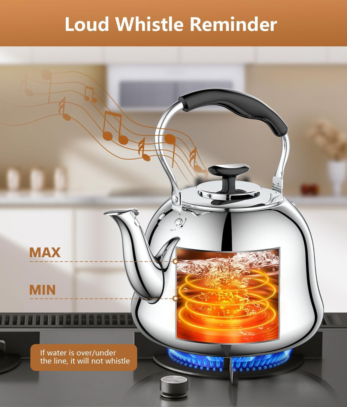 2L Whistling Stovetop Tea Kettle - Food Grade Stainless Steel Teapot with Fast Boil, Wide Mouth, Anti-Scalding Handle, Ideal for Stove Top – Perfect for Tea, Coffee & Hot Water