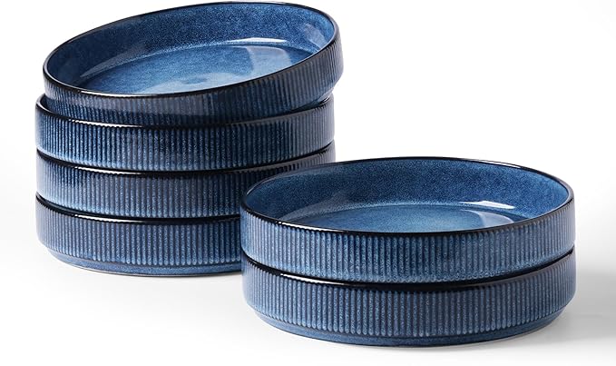 famiware Star 8.25" Pasta Bowls, Large Dinner Bowls Set of 6, Salad Bowl Plates, Shallow Bowls for Eating, Nebulas Blue
