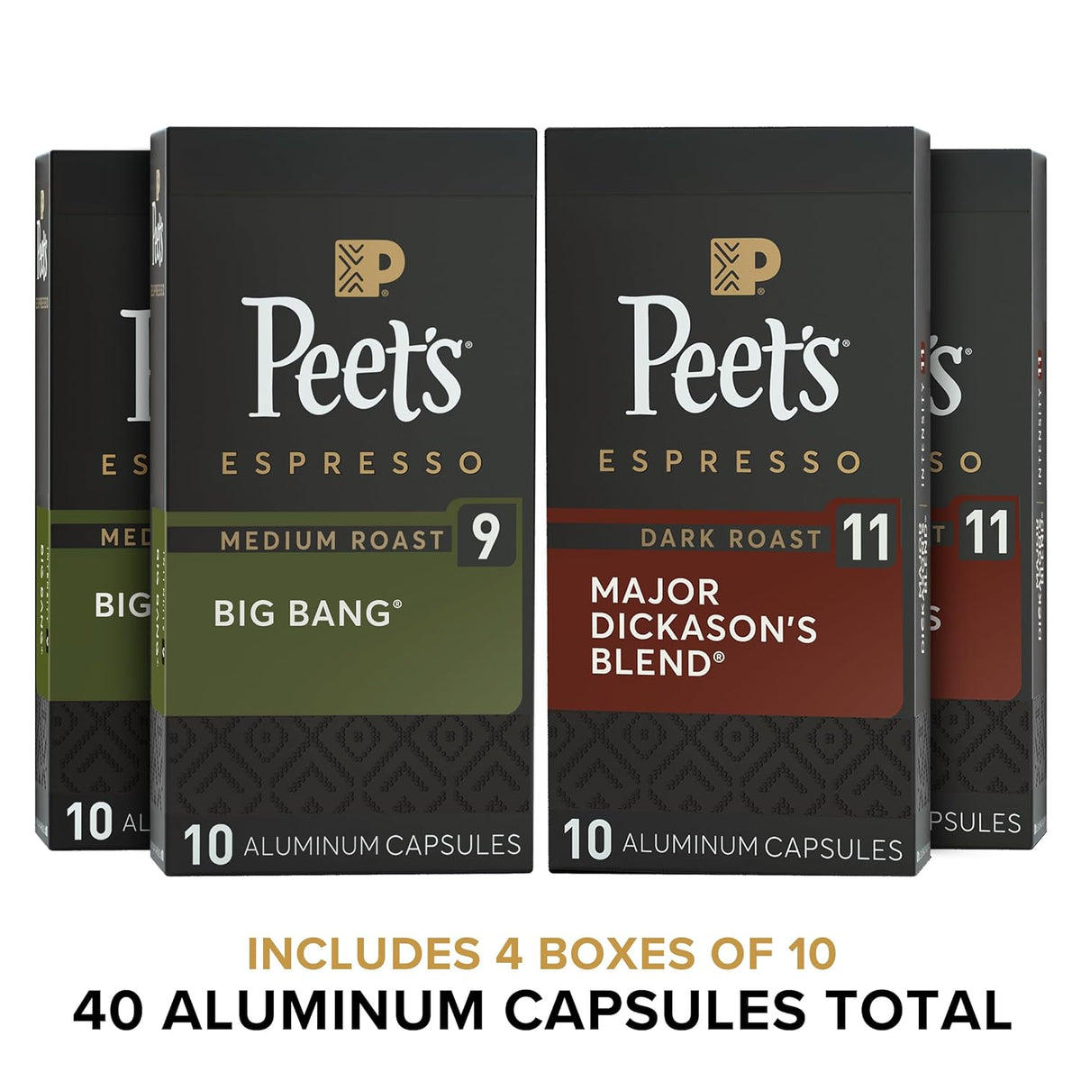 Peet's Coffee, Dark and Medium Roast Signature Blend Espresso Capsules, Compatible with Nespresso Original Machines - Variety Pack 40 Count (4 Boxes of 10 Espresso Capsules)