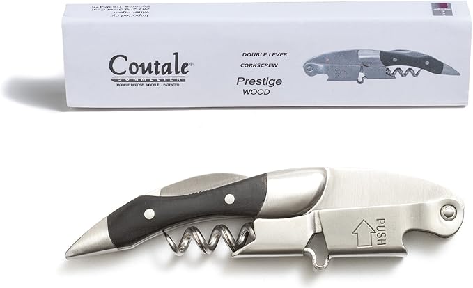 Prestige By Coutale Sommelier - The French Patented Spring-Loaded Double Lever Waiters Corkscrew and Wine Bottle Opener (Blackwood)