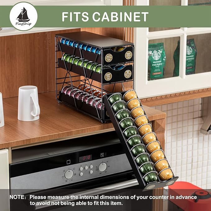 FlagShip for Nespresso Pod Holder Drawer Large Mullti Tier Coffee Pod Holder Vertuo (4 Tier (80Pods Capacity))