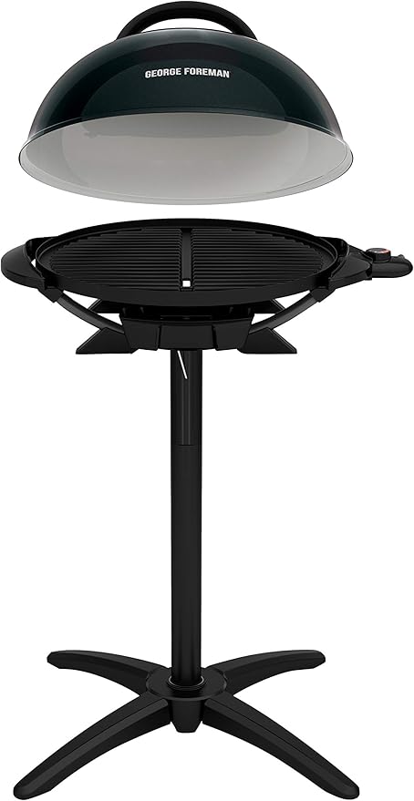 George Foreman Indoor/Outdoor Electric Patio Grill, Apartment Approved, 15-Serving, Removable Stand, Black