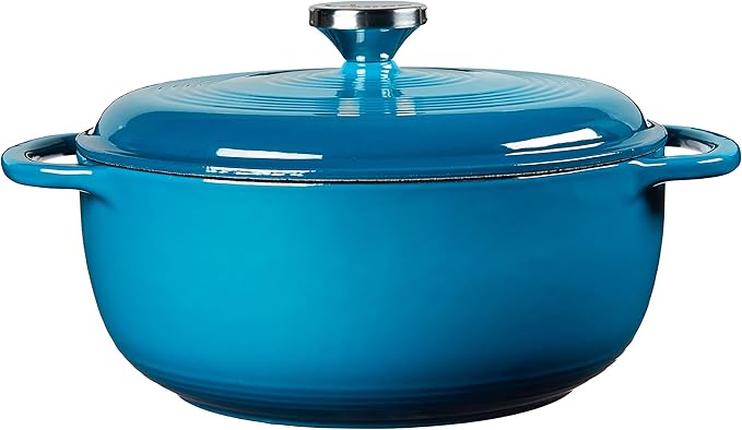 Lodge 4.5 Quart Enameled Cast Iron Dutch Oven with Lid – Dual Handles – Oven Safe up to 500° F or on Stovetop - Use to Marinate, Cook, Bake, Refrigerate and Serve – Cornflower Blue