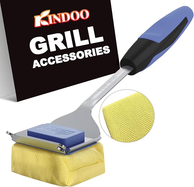 Grill Cleaning Brush Bristle Free for Outdoor Grill Brush Extended Handle for Cast Iron Stainless-Steel Grates, Replaceable BBQ Cleaner Brush Head, Steam Safe Grill Brush with Scraper, Purple