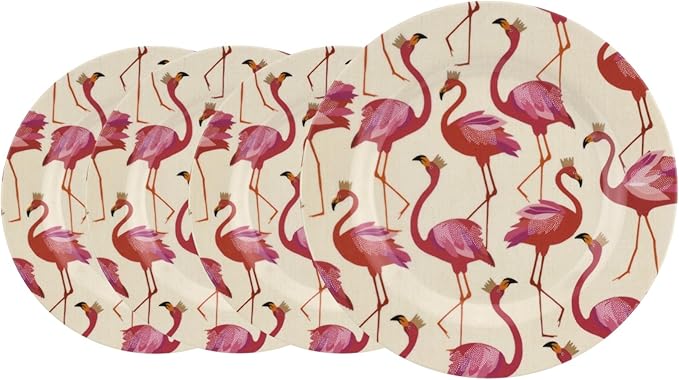 Portmeirion Sara Miller Flamingo Salad Plate, Set of 4 - BPA-Free 8" Melamine Plates Featuring Flamingos for Summer - Dishwasher Safe Dinnerware for Indoor & Outdoor Dining, Shatterproof & Decorative