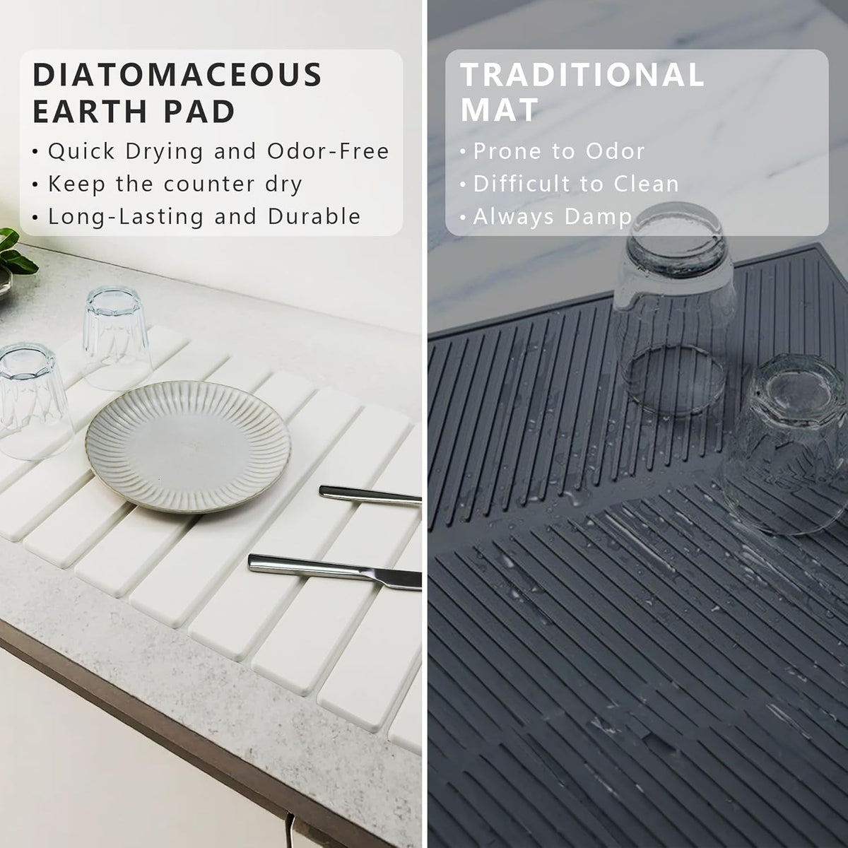 Large Stone Drying Mat for Kitchen Counter Diatomaceous Earth Collapsible 24”（L）*16”（W）Super Heat Resistant Mats, Quick Absorbent Dish Drying Rack（Spotted pattern）