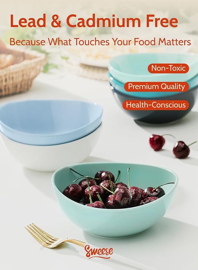 Sweese 18 oz Medium Porcelain Bowls - Set of 6 Shade of Blue Colored Serving Bowls for Soup, Salad, Pasta & Snacks