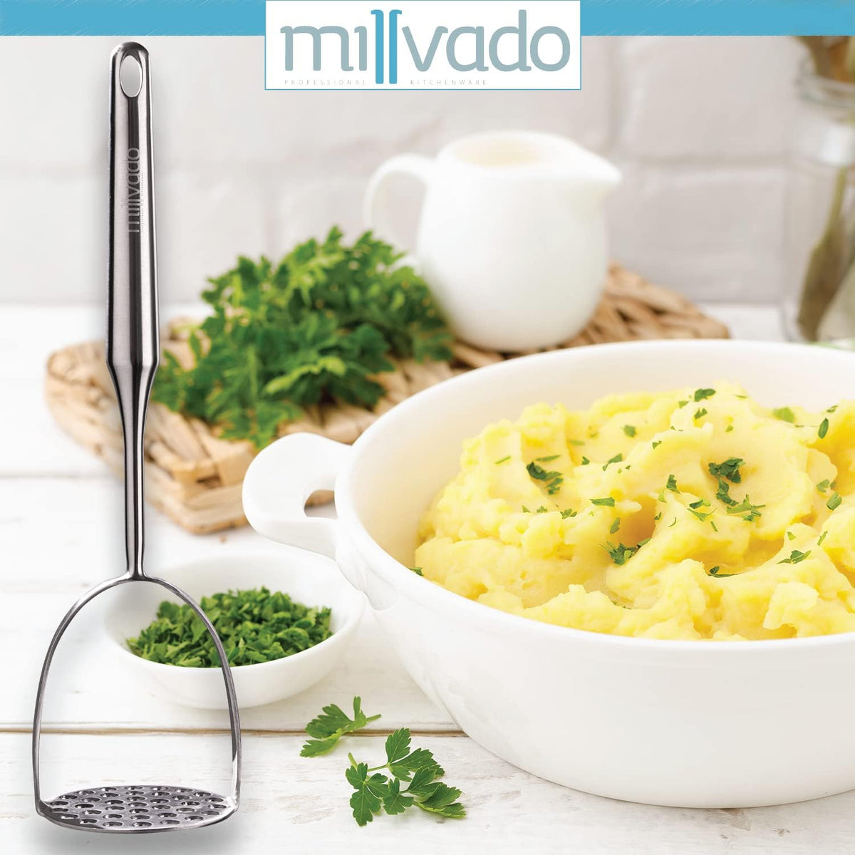 Potato Masher Stainless Steel, Best Mashed Potatoes Masher Kitchen Tool, Potato Smasher For Potatoe, Avocado, Sweet Potato, Beans, Large Heavy Duty Metal Mashing Utensil, 12.5 Inch