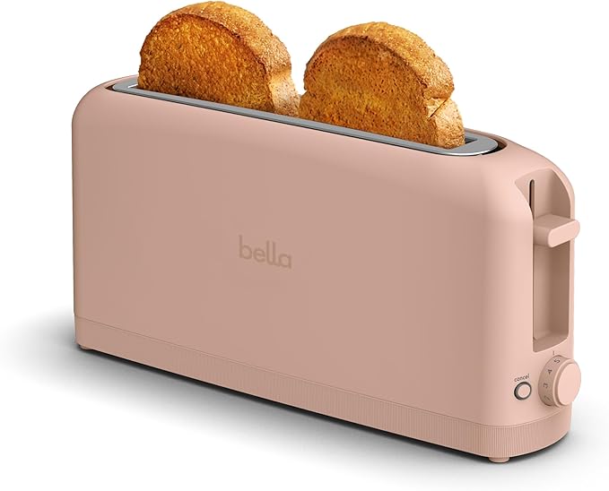 bella 2 Slice Slim Toaster, Fits-anywhere™ Kitchenware, 6 Setting Shade Control with Reheat & Cancel Buttons, Fits sourdough, 10” Long Slot, Anti Jam & Auto Shutoff, 900 Watt, Blossom