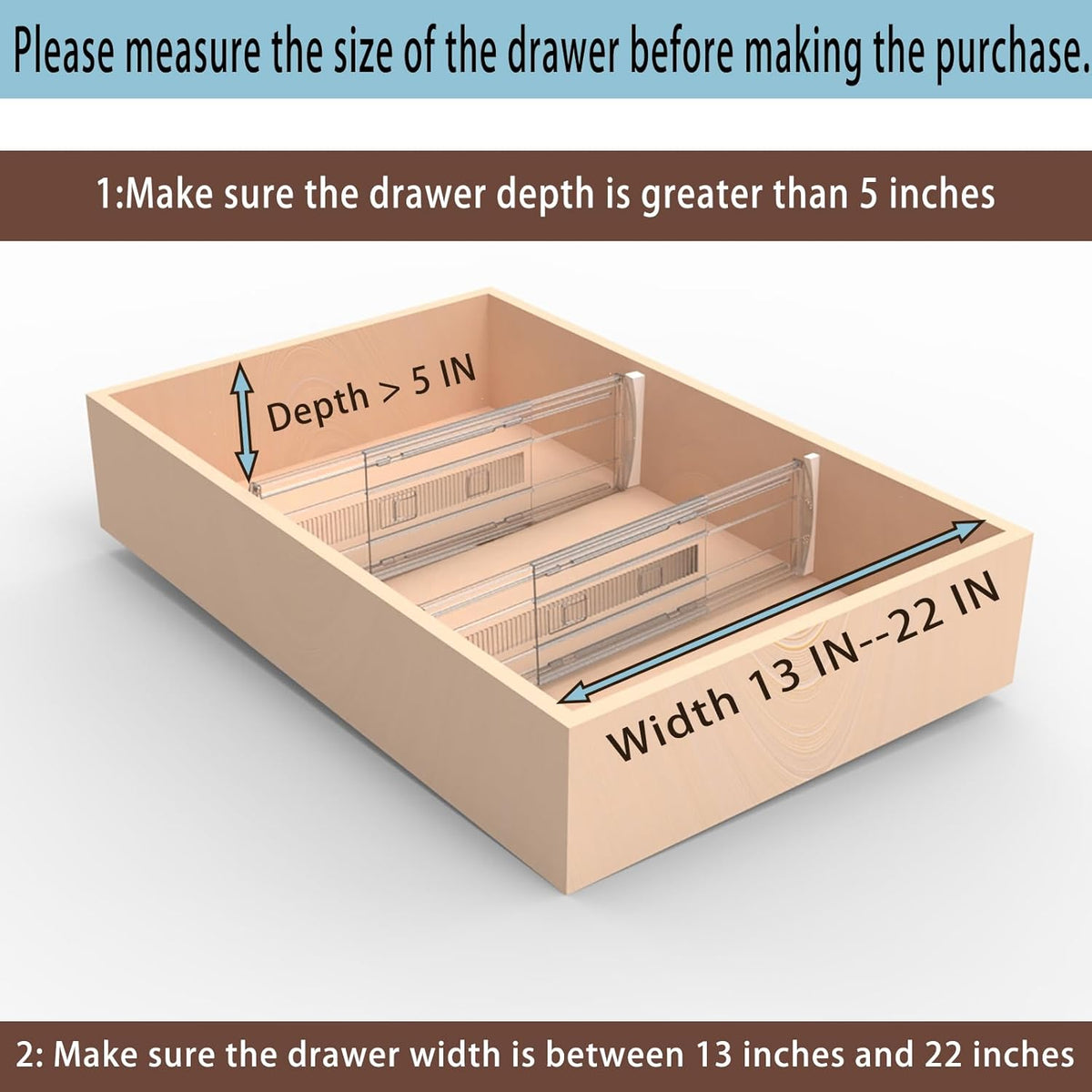 6 Pack Adjustable Drawer Dividers for Clothes,5" High Expandable From 13-22" Clear Drawer Organizers, PC Plastic Separators for Dresser/Bedroom/Bathroom/Kitchen/Office Storage