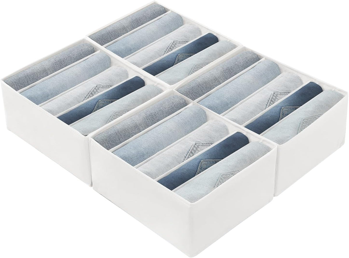 Qozary Jeans Pants Organizer for Closet, 4 Pack Drawer Organizers for Clothing, 5 Grids Wardrobe Clothes Organizer, Jean Organizer for Closet, Deep Drawer, Clothes Organizer for Shirts, Legging