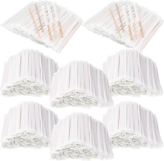 Amyhill 4000 Pcs Individually Wrapped Wooden Coffee Stirrers, Disposable Coffee Stir Sticks Round End Sticks Bulk Wood Stirrers for Cocktail Hot Drinks Restaurant Bar Home Office (5.5 Inch)