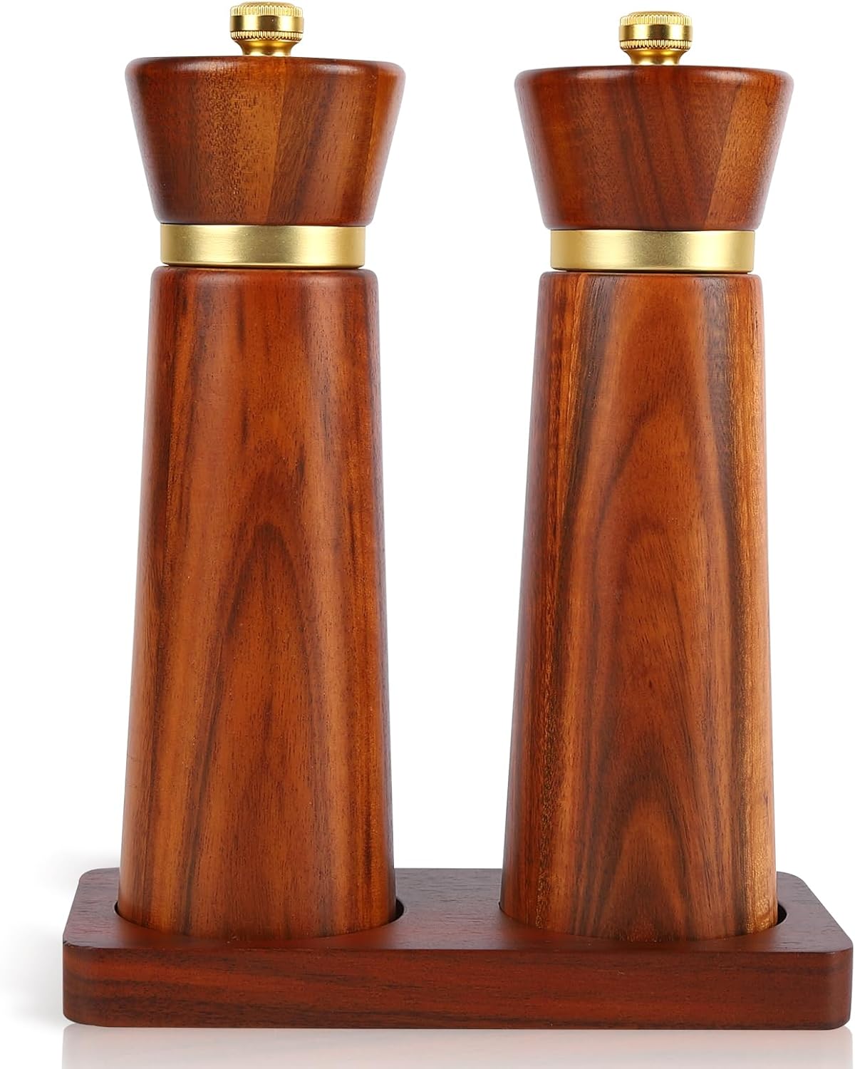 Wooden Salt and Pepper Grinder Set, Salt grinder Refillable with adjustable Coarseness, Acacia Wood pepper grinder manual, Salt and Pepper Shakers Matching Wooden tray-Ideal for Gifting