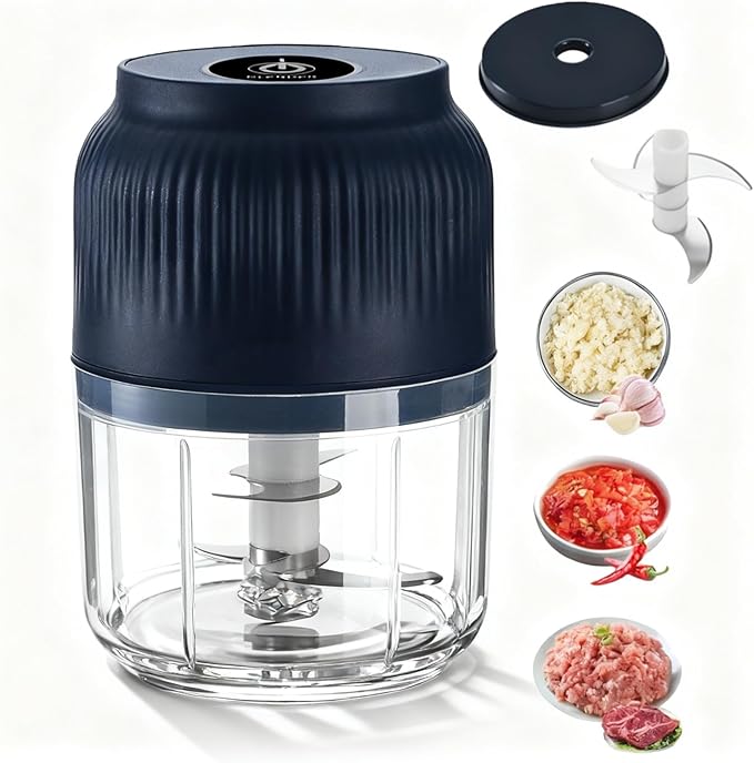 Electric Garlic Chopper, Mini Portable Veggie Chopper, 2026 New Small Garlic Chopper Mincer, USB Rechargeable, Wireless Veggie Grinder, For Mashing Onion, Garlic, Chili, Ginger (Blue, 4 blades)