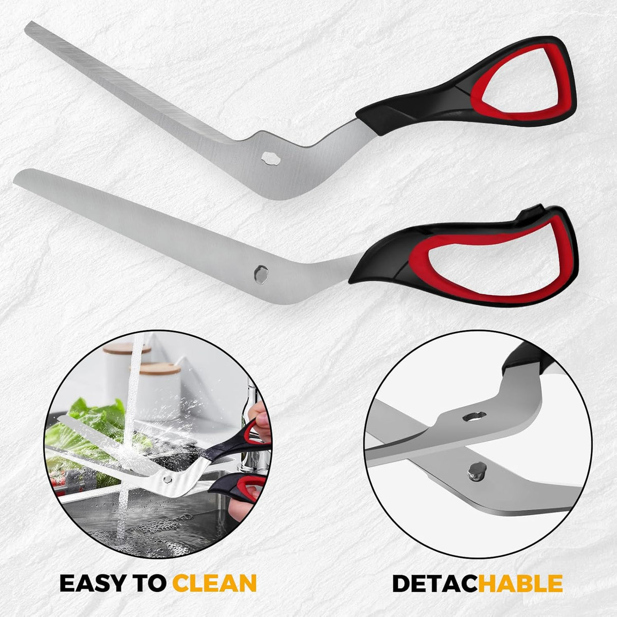 Detachable Pizza Scissors Pizza Cutter with Sharp Stainless Steel Blade and Ergonomic Soft Grip Black&Red