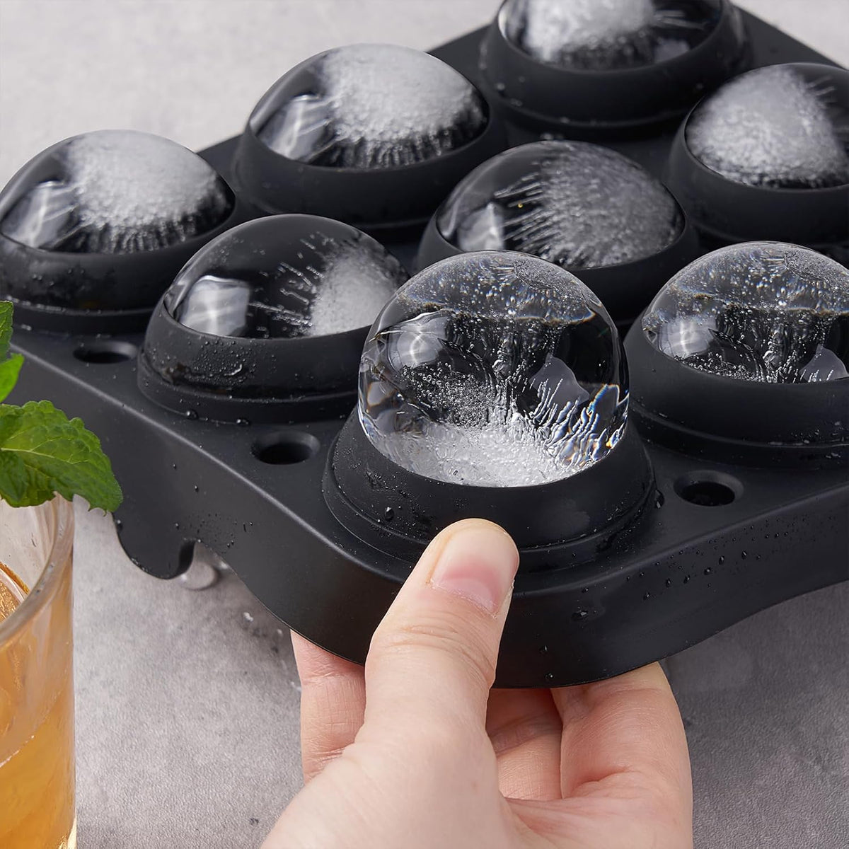 Wanderworld Ice Tray Combo, Silicone Reusable 2 inch Big Ice Freezer Mold, 9 Cubes& 9 Sphere Ice Maker tray with lid for Whiskey, 2 pack.