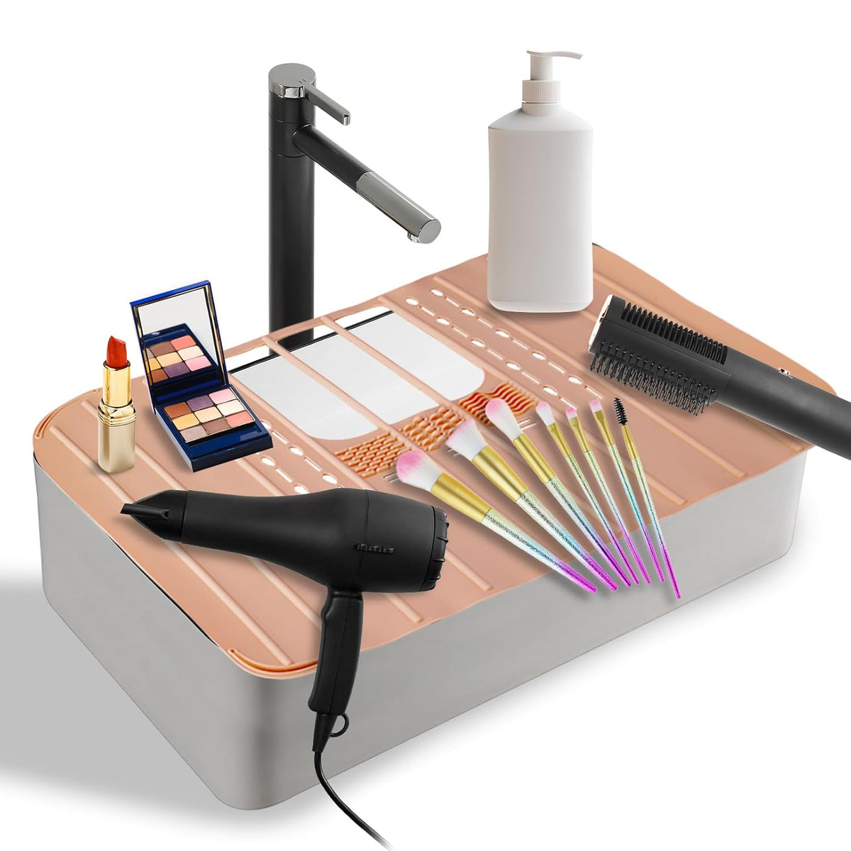 Sink Foldable Cover for Counter Space - Makeup Brush Cleaning Mat - Bathroom Makeup Tools Organizer Space Saver Bathroom Sink Silicone Cover
