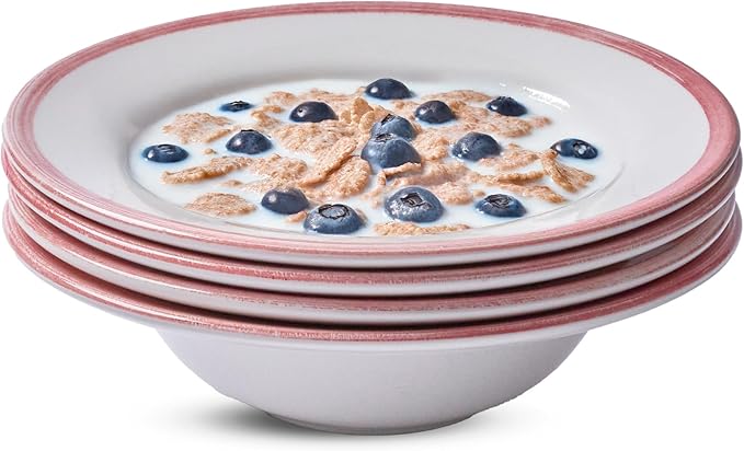 Portmeirion Potter’s Brushstroke Oatmeal Bowls (Set of 4) - Versatile Earthenware Bowls for Kitchen, Soups, Cereal & Desserts - Dishwasher & Microwave Safe - Made in UK Dinnerware Collection (Red)