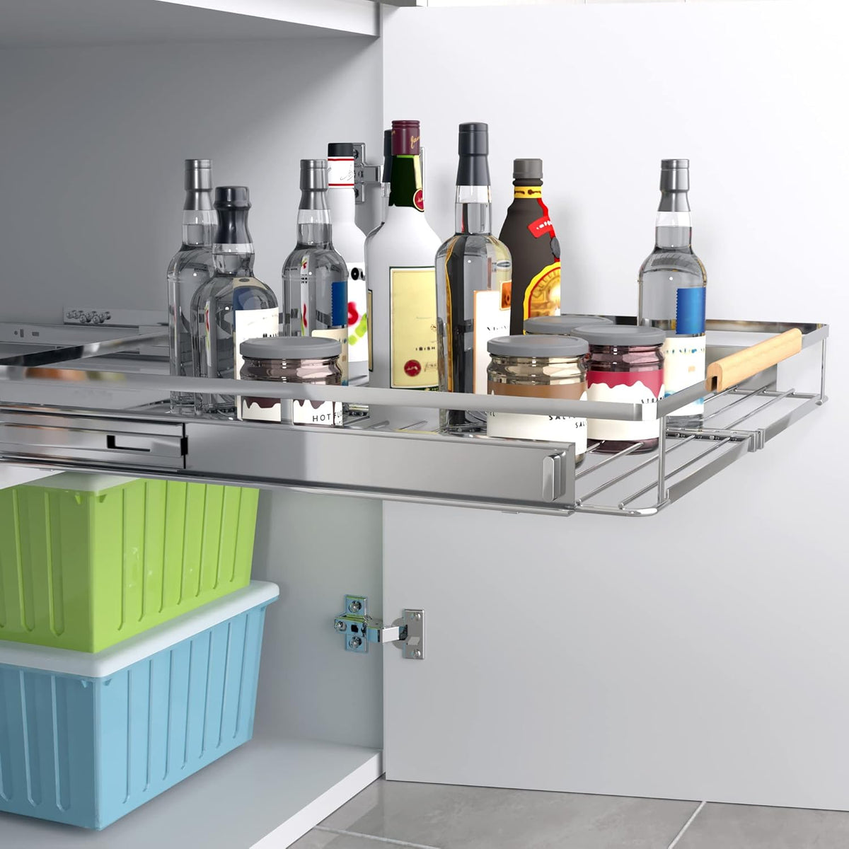 2Pack Expandable Pull Out Cabinet Organizer, 17.1~28"W x 22.5"D Heavy Duty Slide Out Shelves Adjustable Height Cabinet Pull Out Shelves,Expandable Width Spice Rack Organizer for Kitchen