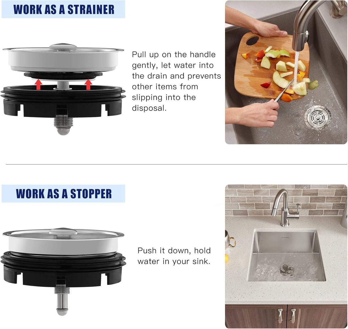 CLEESINK Kitchen Sink Strainer and Stopper Combo for Standard 3-3/8 Inch Drain