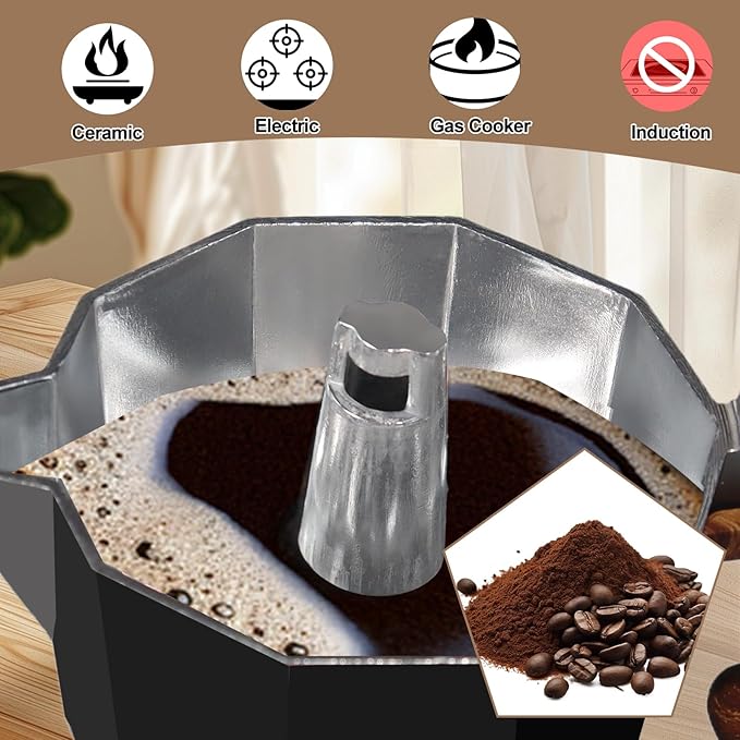 Aluminum 6 Cup 300ml Moka Pot Express Coffee Maker Stovetop Espresso Colorful Coffeemaker Italian Classic Style Brewing Greca Cafe Mocha Machine for Cafeteras Lover Camping Travel and Home Use 10oz