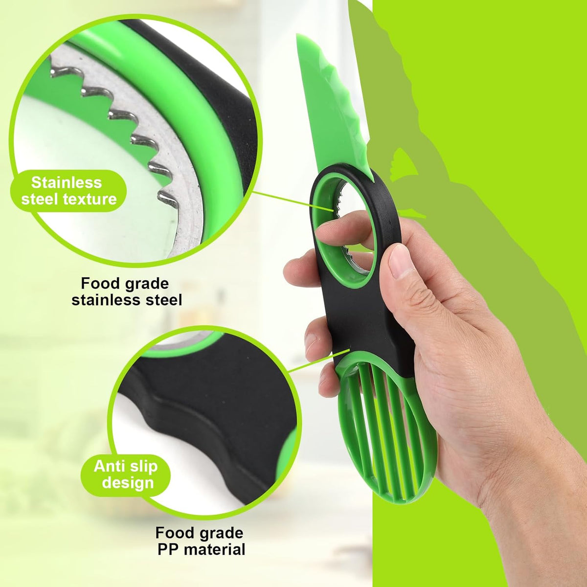 Egg Slicers Avocado 3-in-1 Avocado Slicer Tool - Stainless Steel Peeler, avocados Pit Remover & Fruit Scooper - Safe Ergonomic Avocado Saver with Non-Slip Grip