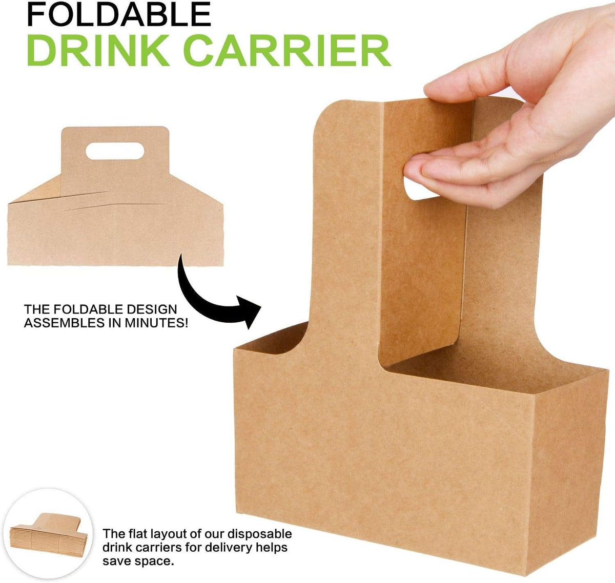 40 Pack Kraft Drink Carrier with Handles - 2 Cups or 4 Cups Assemblable Disposable Paperboard Drink Holders Great for All Your Drink and Food Delivery(2 Cup-40 Pack)